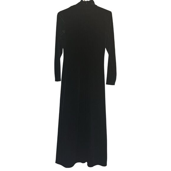 Express Tricot Black Velvet Maxi Dress Mock Neck Size 1/2 Vintage 90s Chic - Picture 3 of 10
